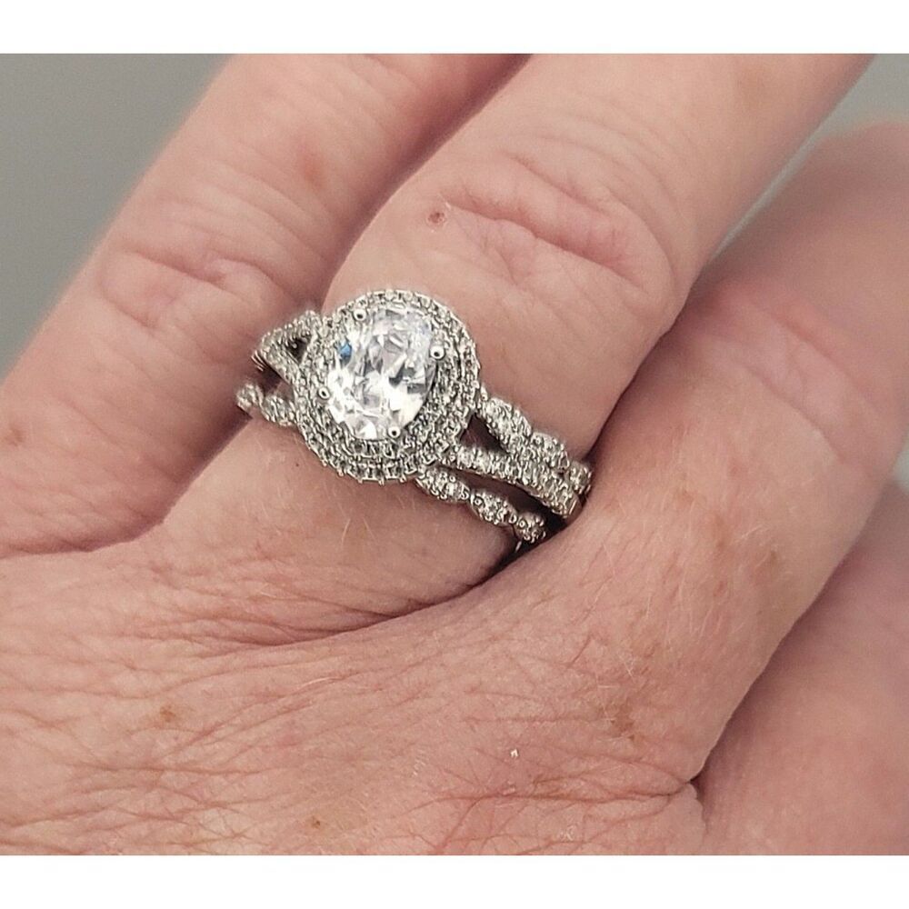 18k Filled White Gold 1.81 Ct. White Sapphire 3 Piece Ring - Size 9 - Picture 2 of 10